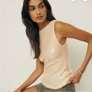 Reformation Cream Sequin Sleeveless Blouse